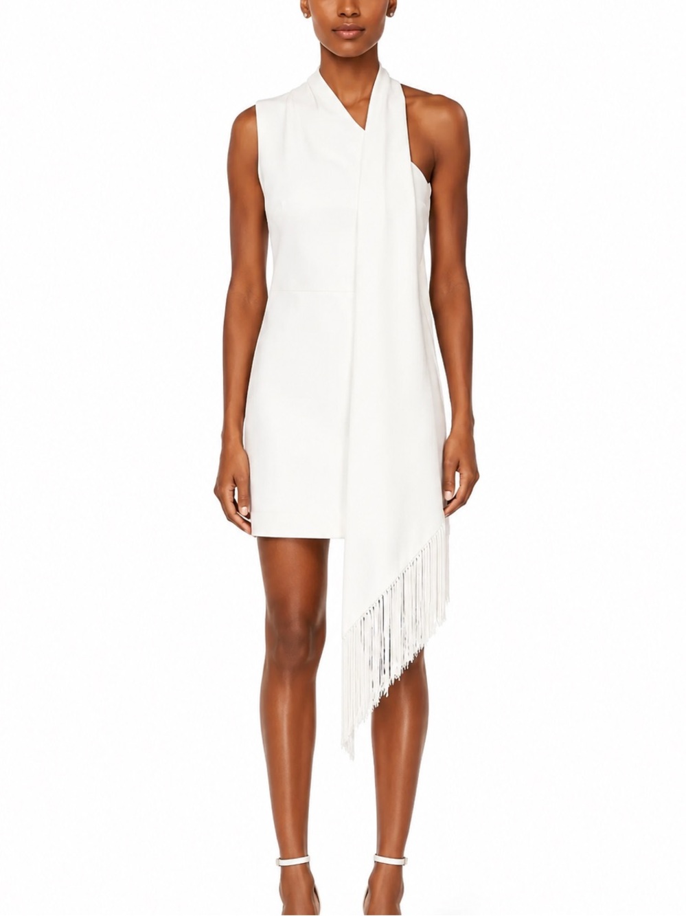 ONE33 Social One-Shoulder Drape Fringe Mini Dress White Size 2